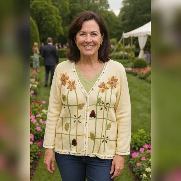 Storybook Knits Buzzin For Sun Button Spring Summer Theme Cardigan Women's Sz 1X - Picture 1 of 8